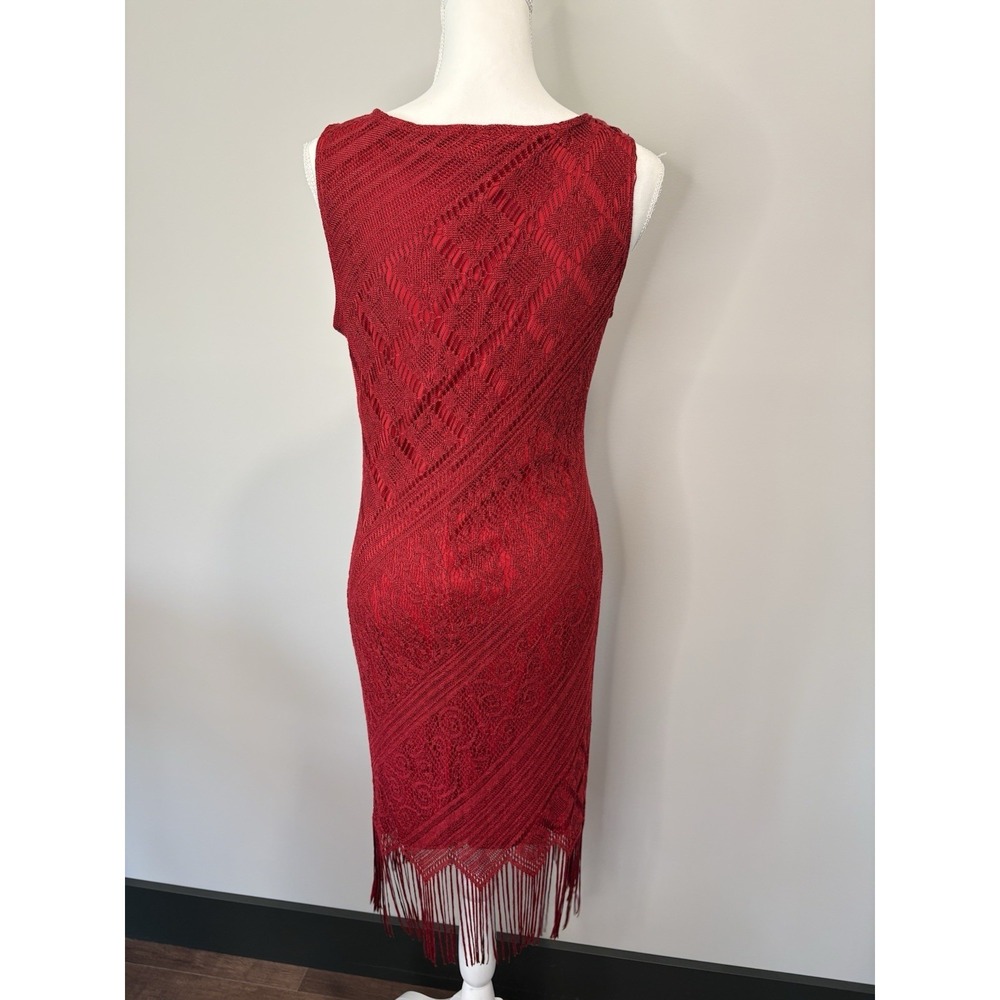 Vintage SAVVY Womens Fringe Flapper Dress Size L Red‎ Crochet Vampy Fairygoth - Picture 3 of 7